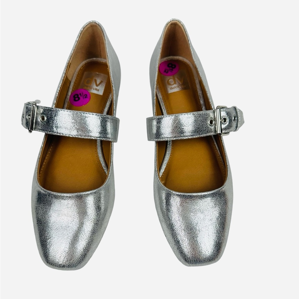 Dolce Vita Silver Mary Jane Flats with Square Toe